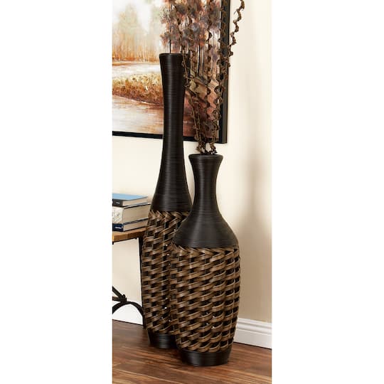 Brown Rattan Coastal Style Vase, 48" x 12" x 12"